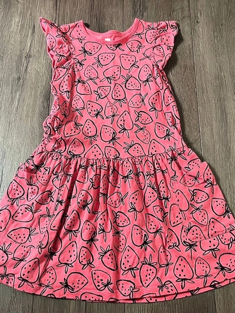 Tea Collection Flutter Sleeve Pocket Dress Pink Strawberries Dress
